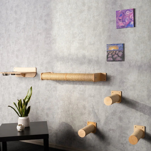 Wall-mounted cat tree with multiple levels