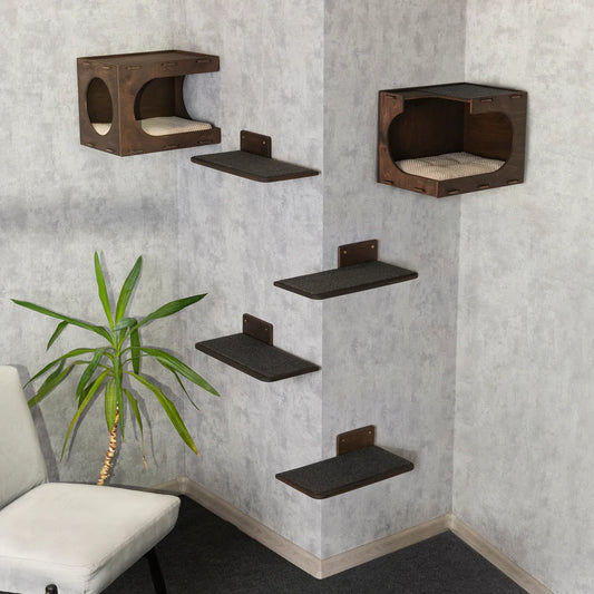 Stylish Cat Wall Houses with Integrated Steps - Modern Cat