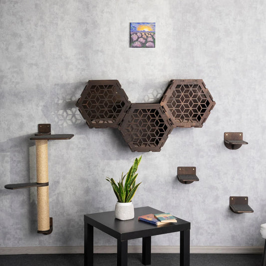 Multi-Level Cat House with Integrated Scratching Post - Modern Cat