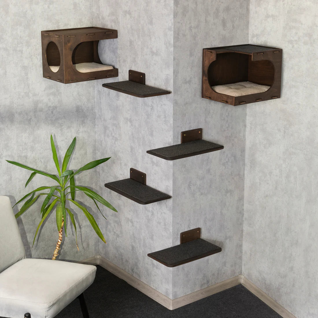 Stylish Cat Wall Houses with Integrated Steps - Modern Cat