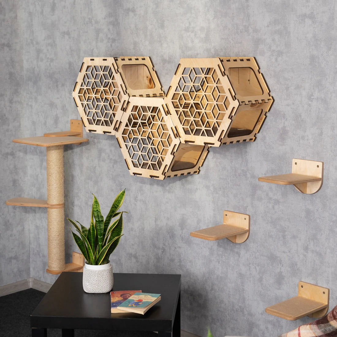 Multi-Level Cat House with Integrated Scratching Post - Modern Cat