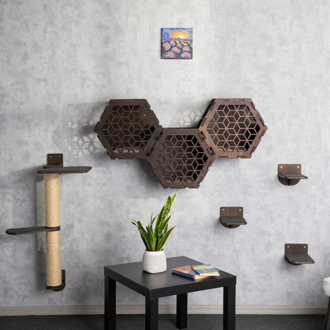 Multi-Level Cat House with Integrated Scratching Post - Modern Cat