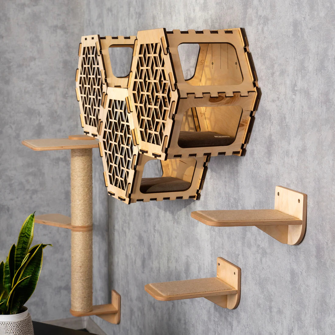 Multi-Level Cat House with Integrated Scratching Post - Modern Cat